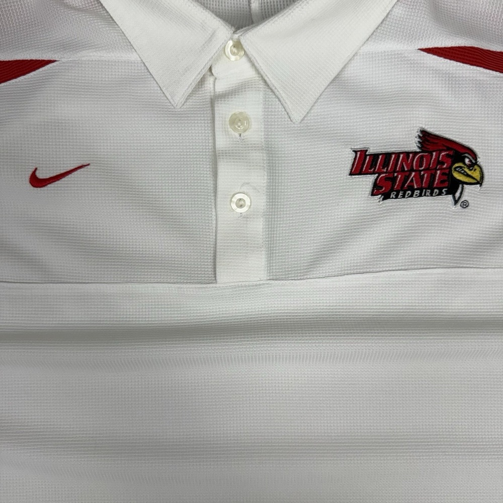 Nike Illinois State Redbirds Polo Shirt Mens Large White Dri Fit Team Golf - Picture 3 of 8